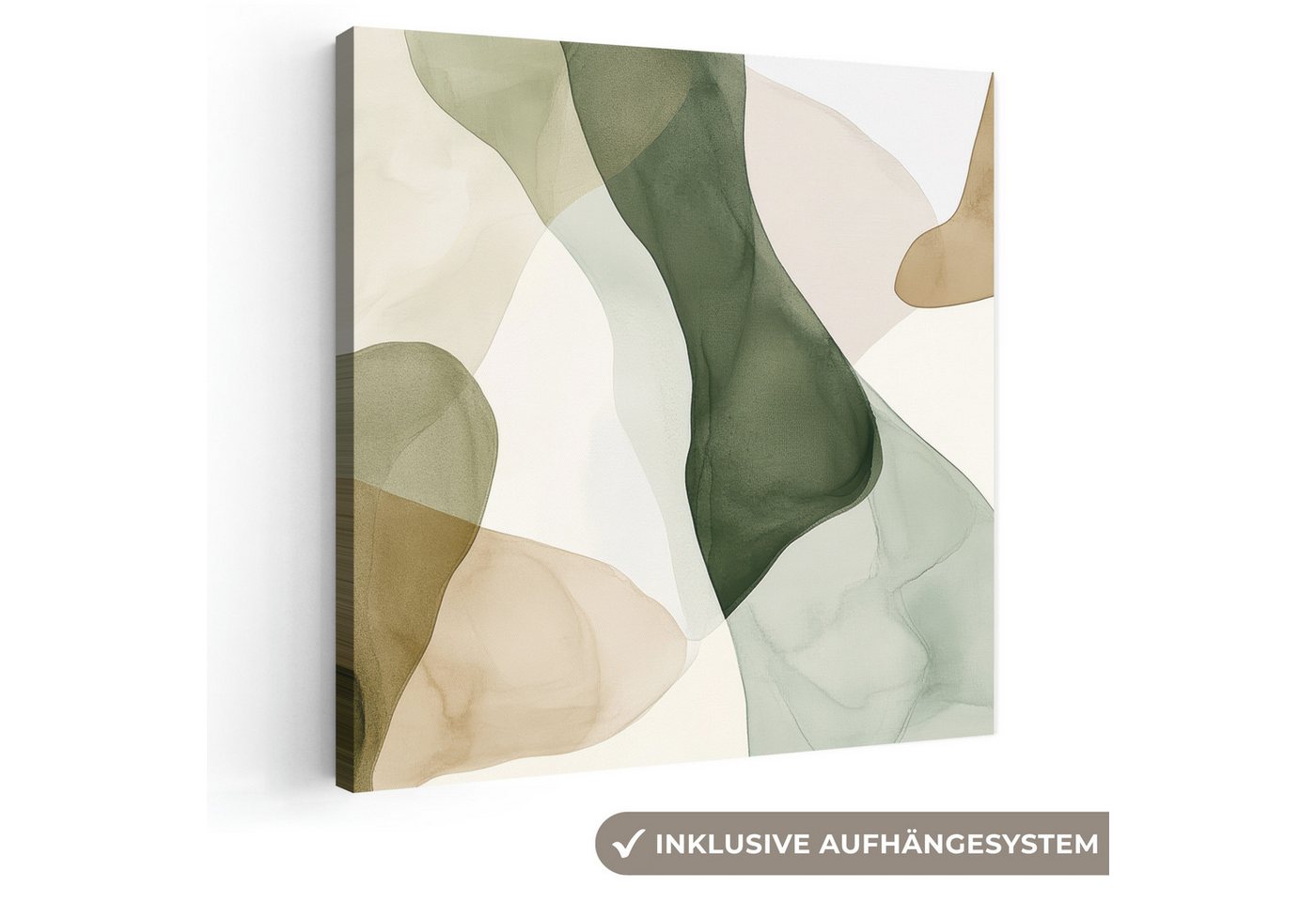 OneMillionCanvasses® Leinwandbild Japandi - Abstrakt - Grün, Fotodruck (1 St), Wandbild, Deko Schlafzimmer Wohnzimmer Flur 20x20 cm
