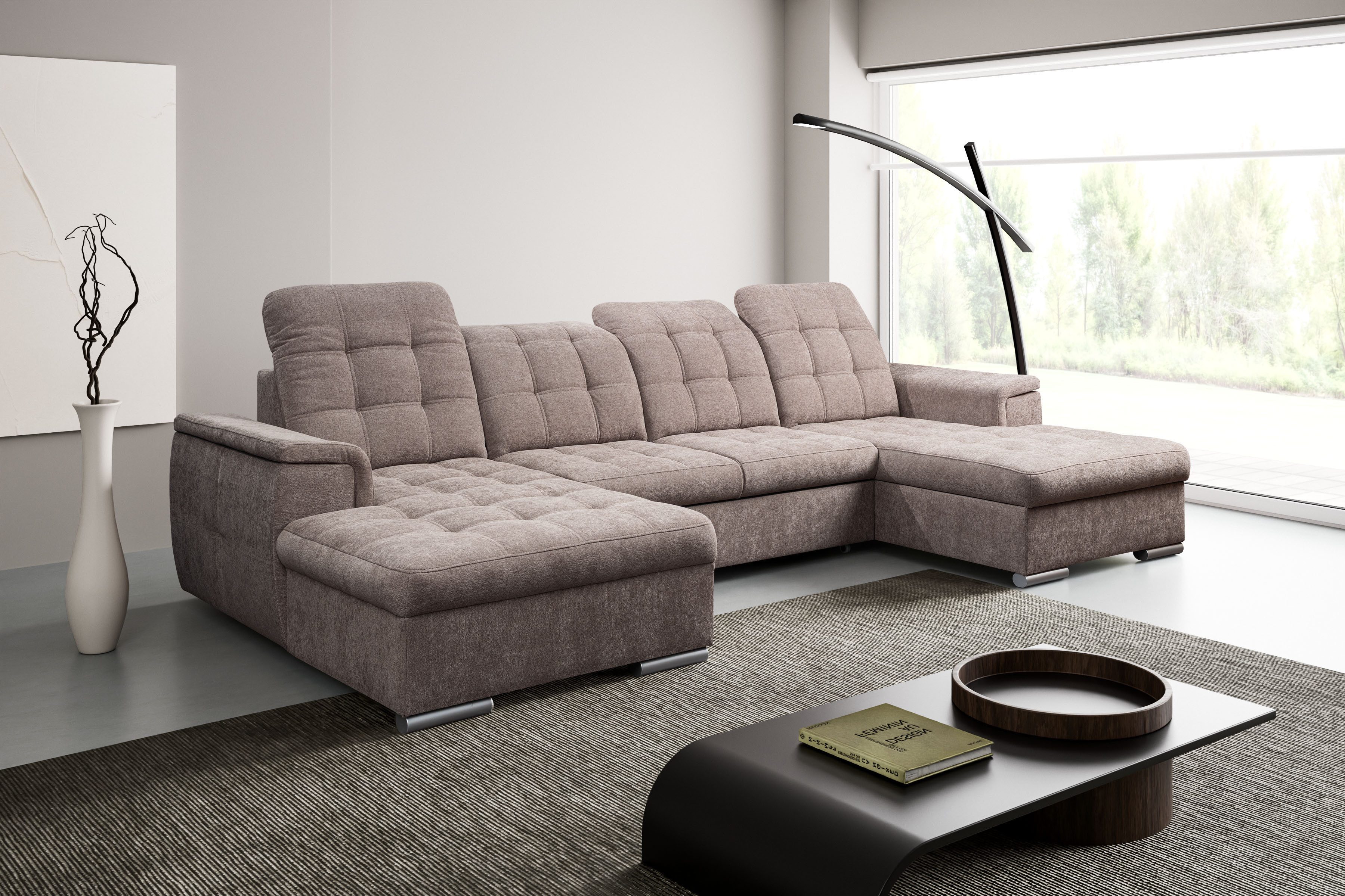 WERK2 Wohnlandschaft Napoli 330 x 174 cm Bett, Bettkasten, verstellbare Kopfteile, bequem, U-Form, XXL, Schlaffunktion, Bettkasten, verstellbare Kopfteile