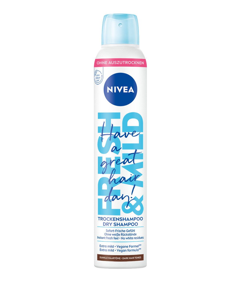 Nivea Trockenshampoo Hair Care Fresh & Mild Dunkle Haartöne mild vegan 3 x 200ml, Packung, 3-tlg., Hinterlässt keine weißen Rückstände und trocknet das Haar nicht aus