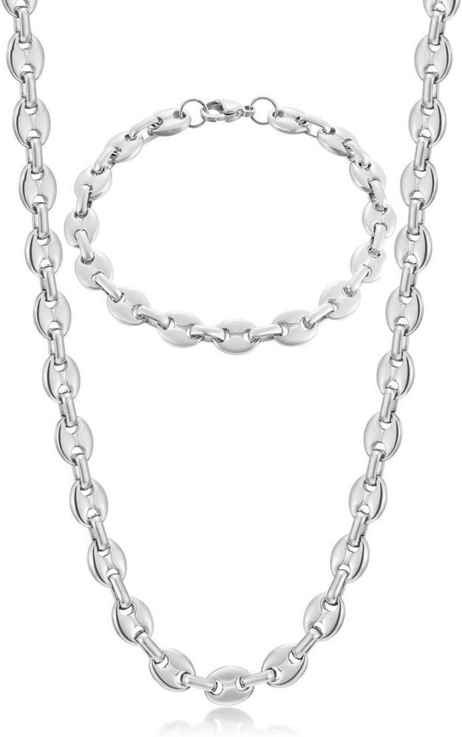 LuxusKollektion Ketten und Armband Set Halskette Herren Edelstahl Kaffeebohne Set Silber/Gold/Schwarz