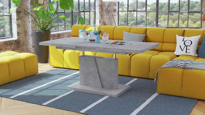 Mazzoni Couchtisch »Design Couchtisch Tisch Grand Noir Beton Betonoptik stufenlos höhenverstellbar ausziehbar 120 bis 180cm Esstisch«