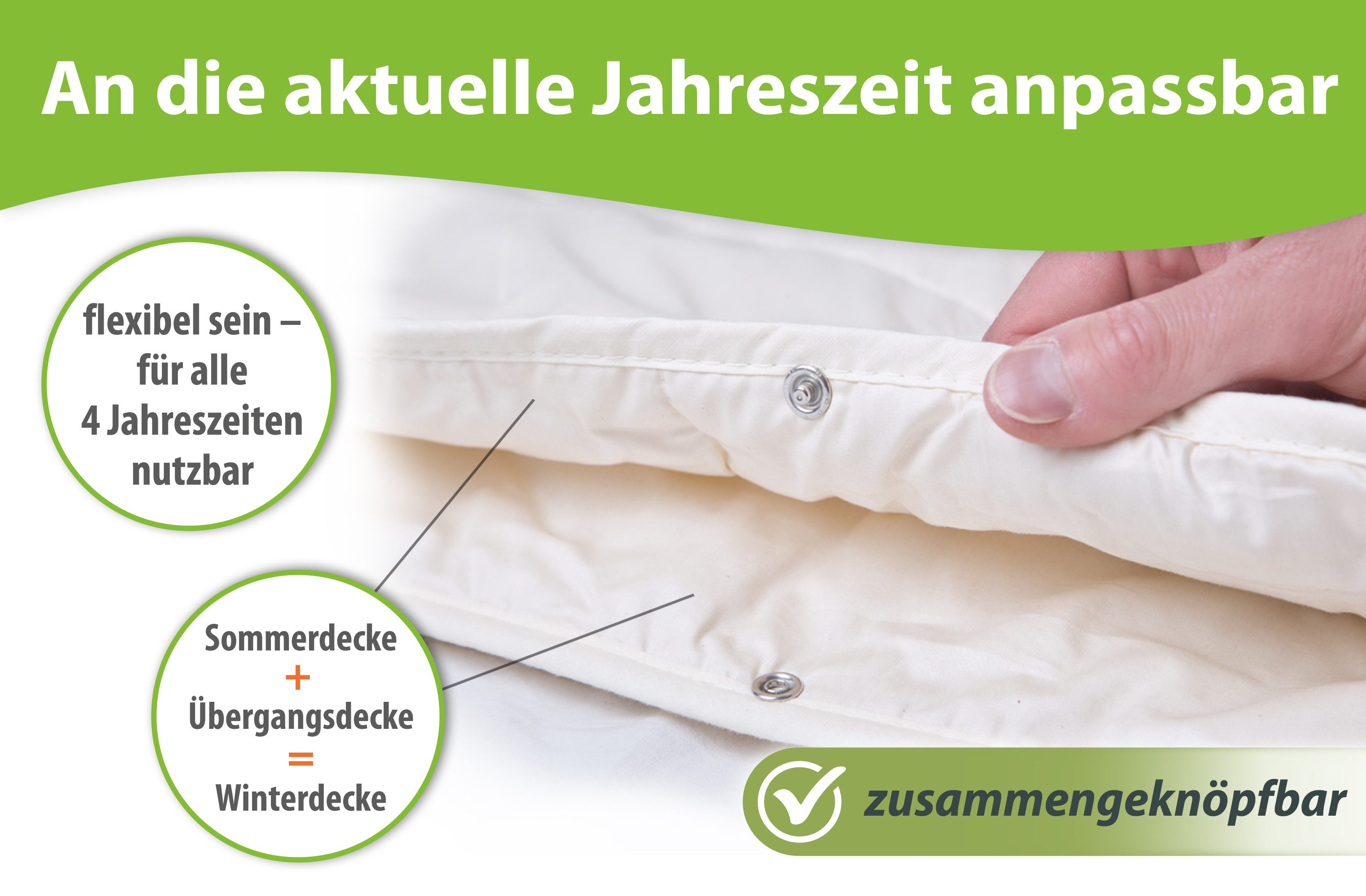 franknatur 4-Jahreszeitenbett 4-Jahreszeiten-Decke Lyocell Bio, Füllung: 100% Lyocell/Tencel®, Bezug: 100% Baumwolle kbA, temperaturausgleichende Bettdecke