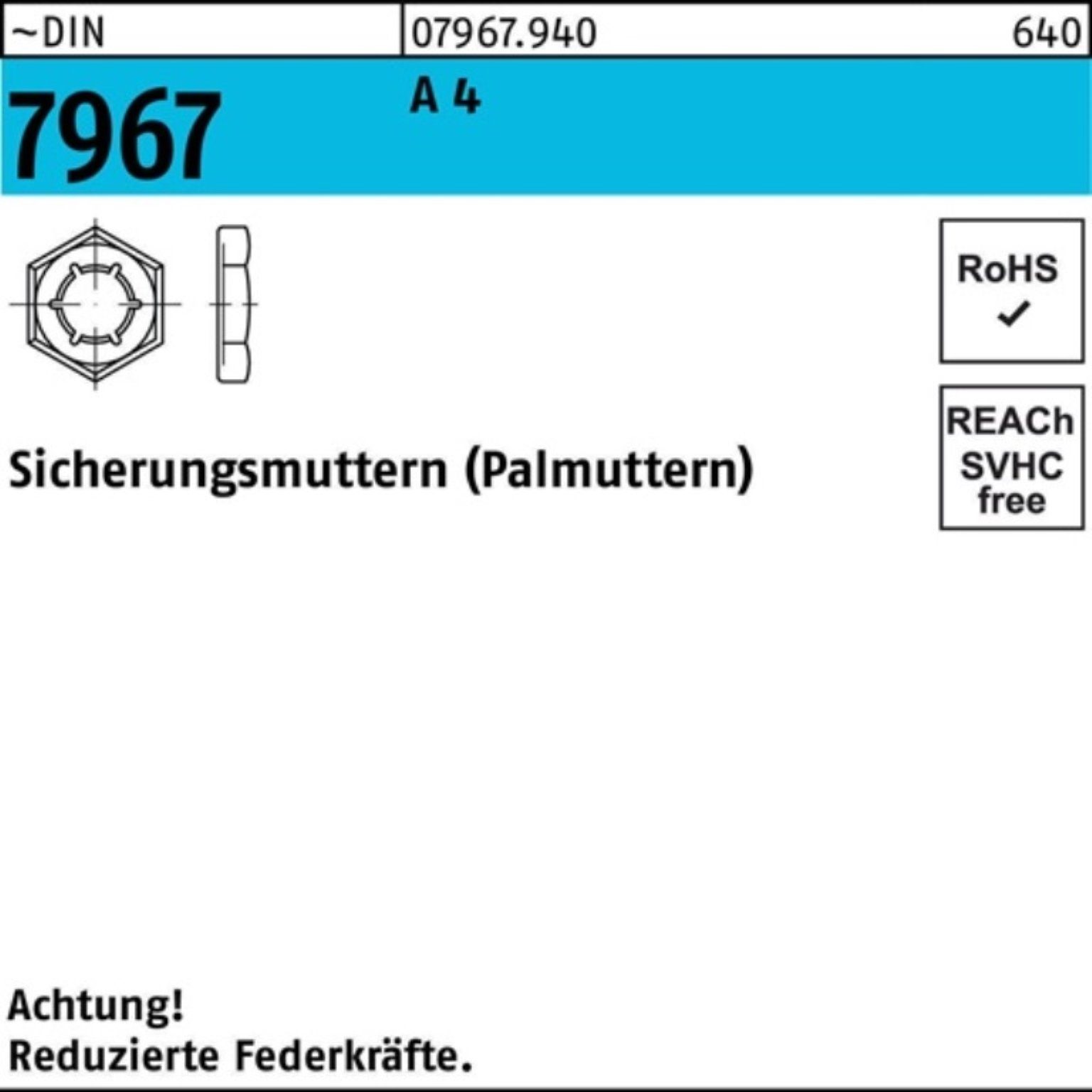 ~DIN 7967 DIN 100 4 A Sicherungsmutter 100er 7967 M8 A Stück Pack Sicherungsmutter S Reyher 4