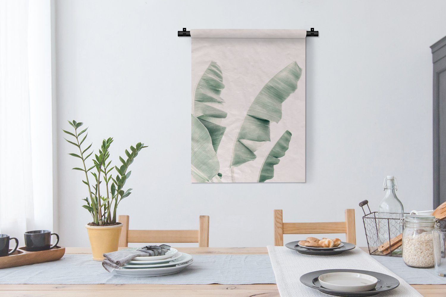 für - Pflanze Grün an Deko - - MuchoWow Tapisserie, Wanddekoobjekt der Weiß, Schlafzimmer Natur Wand, Wohnzimmer,