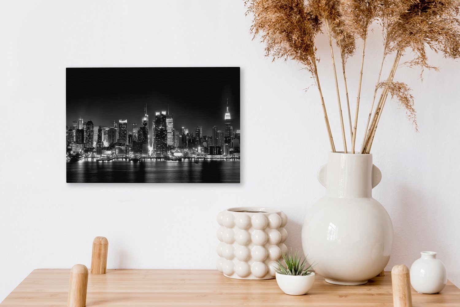 St), und Aufhängefertig, cm Wanddeko, New Leinwandbilder, - weiß, Wandbild 30x20 Leinwandbild schwarz Skyline OneMillionCanvasses® Yorker (1