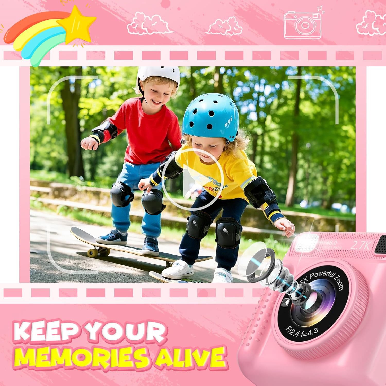 Minicloss 1080P 2,4 Zoll Bildschirm KinderKamera mit 32G Karte & Druckpapier Sofortbildkamera (30 MP)