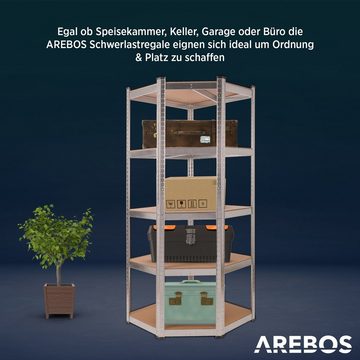 Arebos Schwerlastregal 70x70x180 cm, Eckregal, 875kg, Verzinkt