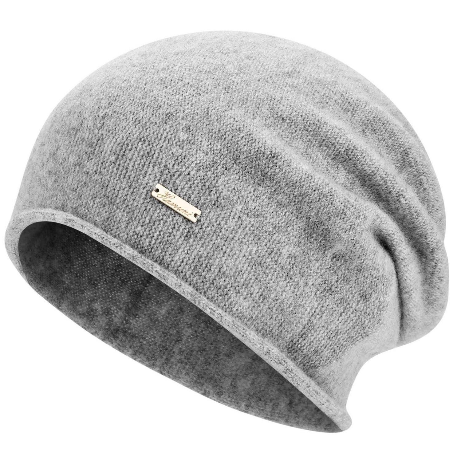 Beanie Mütze Damen Herren Wolle Slouch Beanie Chemo Hellgrau