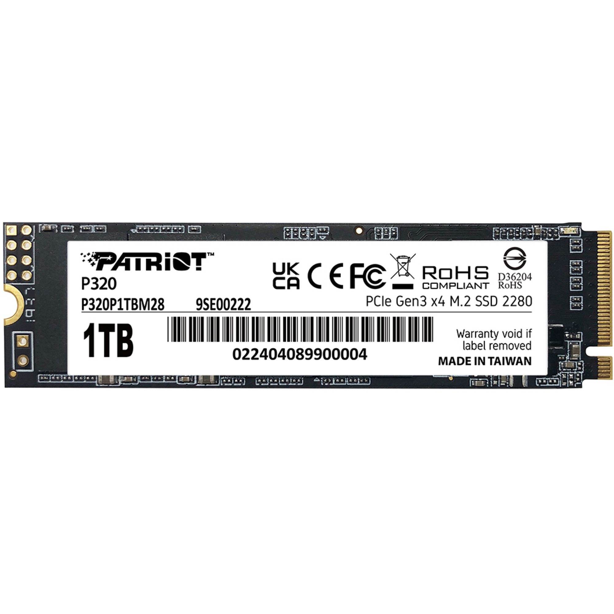 Patriot Patriot P320 1 TB, SSD, (PCIe 3.0 x4, NVMe 1.3, M.2 2280) interne SSD (1.000 GB) M2" 3.000 MB/S Lesegeschwindigkeit, 2.200 MB/S Schreibgeschwindigkeit, PCIe 3.0 x4, NVMe 1.3, M.2 2280