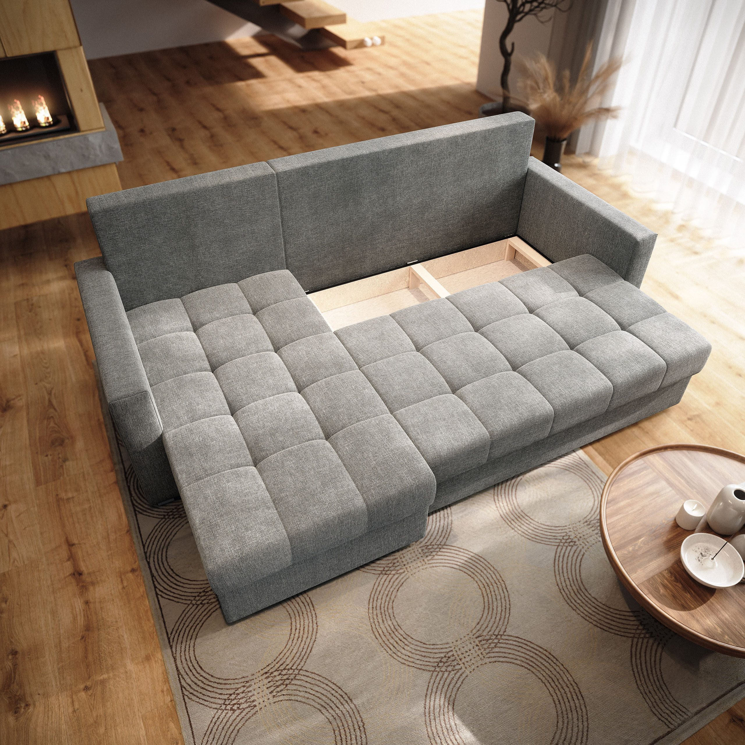 Masseno Ecksofa NIDA mit Schlaffunktion L-Form, Sofa mit Bettkasten