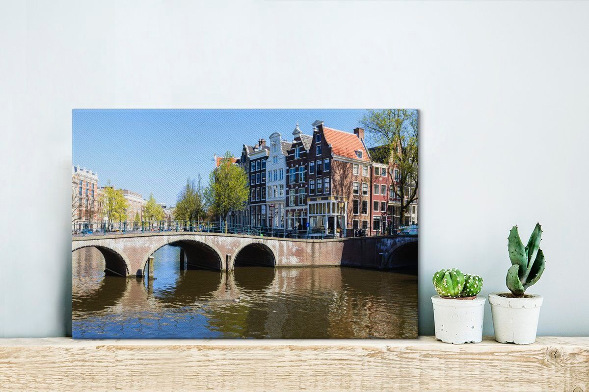 Keizersgracht Aufhängefertig, (1 St), Brücke, einer mit der Wandbild Amsterdamer Darstellung cm Leinwandbilder, Wanddeko, OneMillionCanvasses® 30x20 Leinwandbild