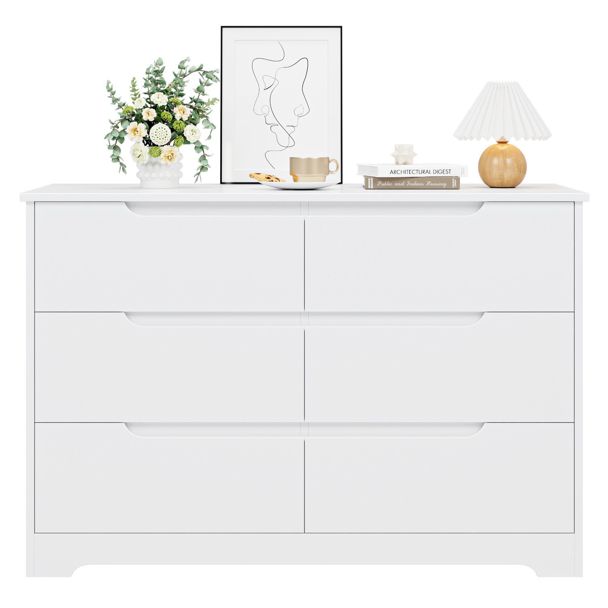 HOMECHO Kommode, Sideboard mit 6 Schubladen, Weiß Kommode für Schlafzimmer