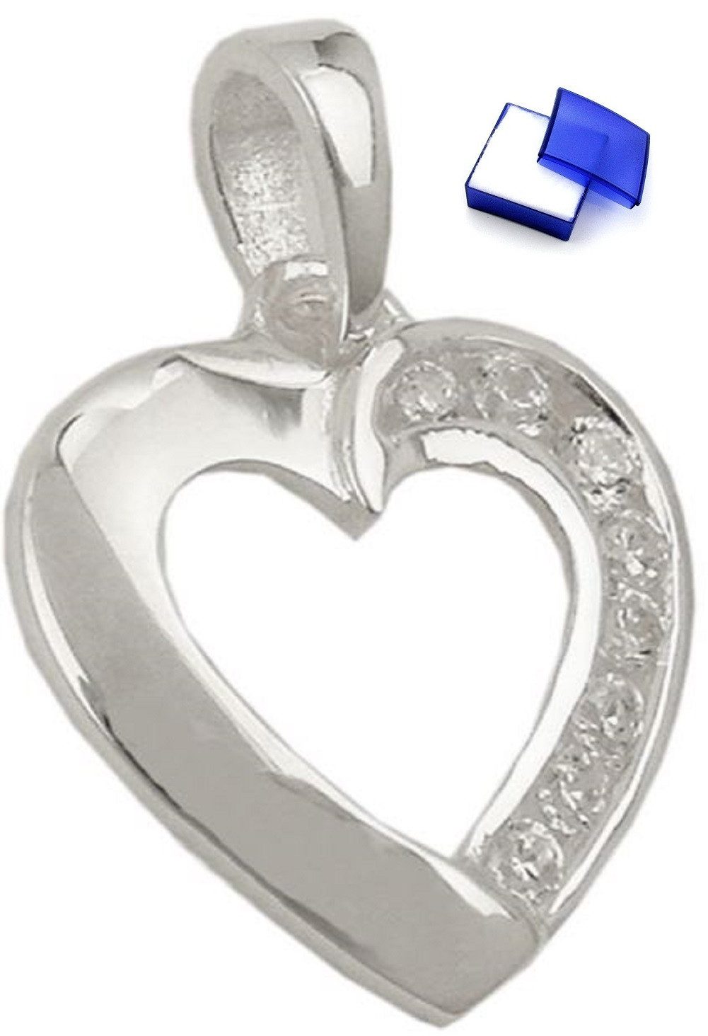 Herzanhänger Anhänger Herz mit Zirkonias glänzend 925 Silber 14 x 14 mm