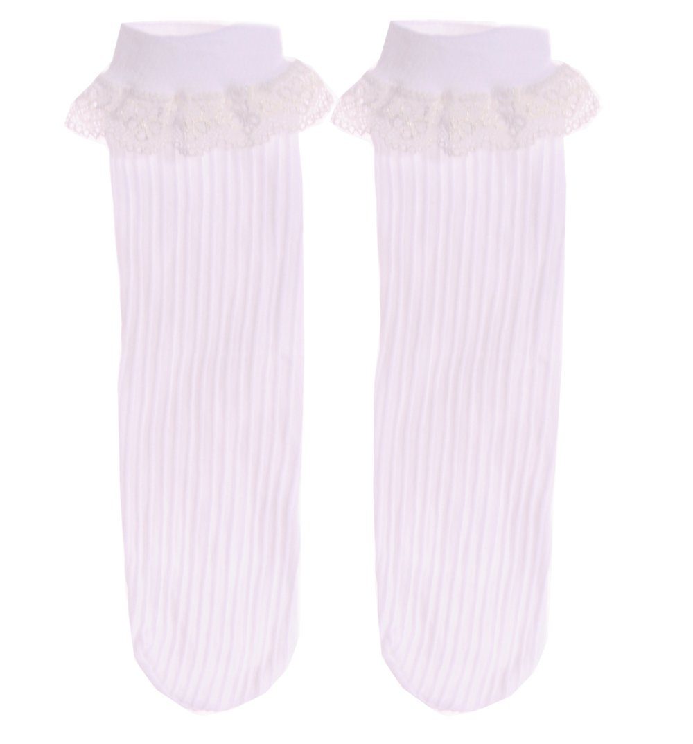 Kniestrümpfe Rüschen Kinder Creme Bortini Socken in in mit La Feinstrümpfe Weiß 4-12Jahre