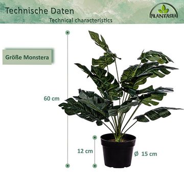 Kunstpflanze Künstliche Monstera Zimmerpflanze Gummipflanze Monstera, PLANTASIA, Höhe 60,00 cm, 60 cm, 18 große Blätter