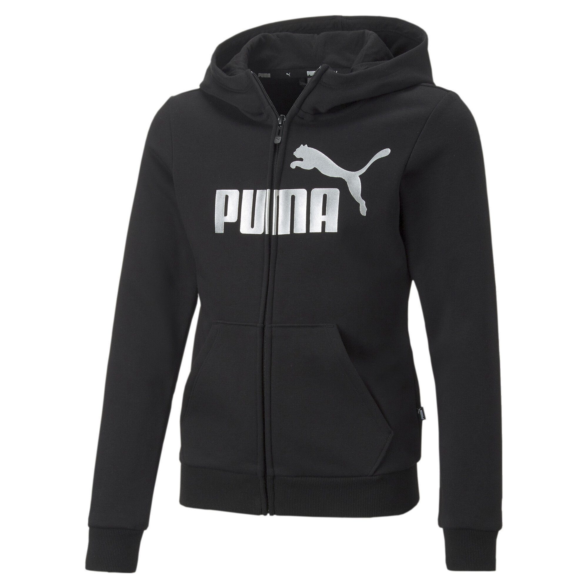 Mädchen PUMA Logo Essentials+ Black Sweatshirt Reißverschluss-Hoodie