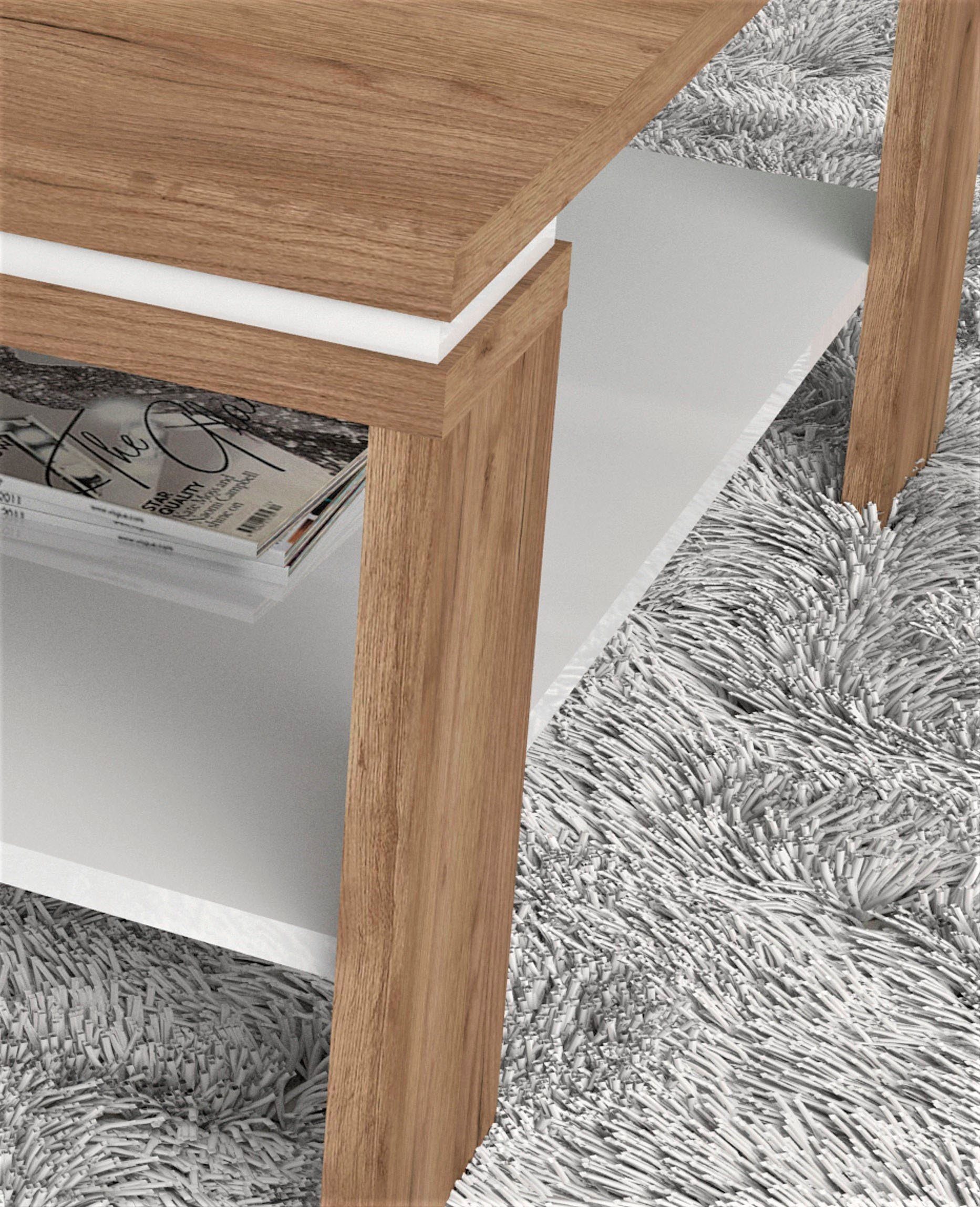 OTTO home Couchtisch Stela (H/B/T): 44,6/90/88cm), mit Ablageboden UV-lackiert weiß Hochglanz