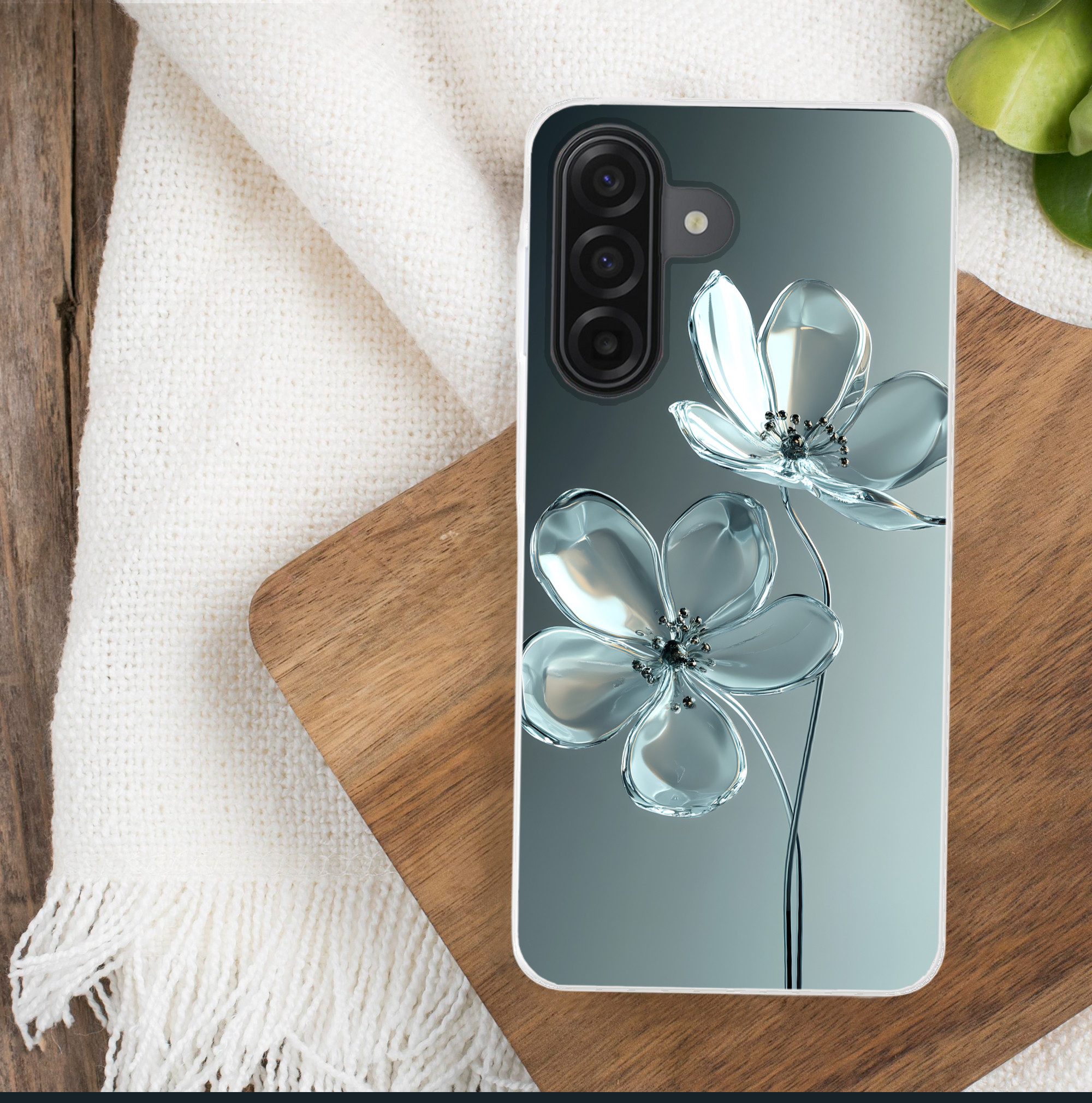 MuchoWow Handyhülle für Samsung Galaxy A17 Kristall - Blumen - Grau, Smartphone-Bumper, Print, Handy Schutzhülle Dünn