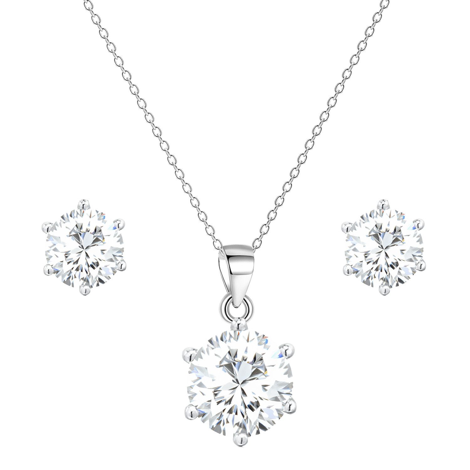 Ohrring und Ketten Set 750er Weißgold vergoldet Schmuckset Zirkonia Stein Kette Ohrringe Set