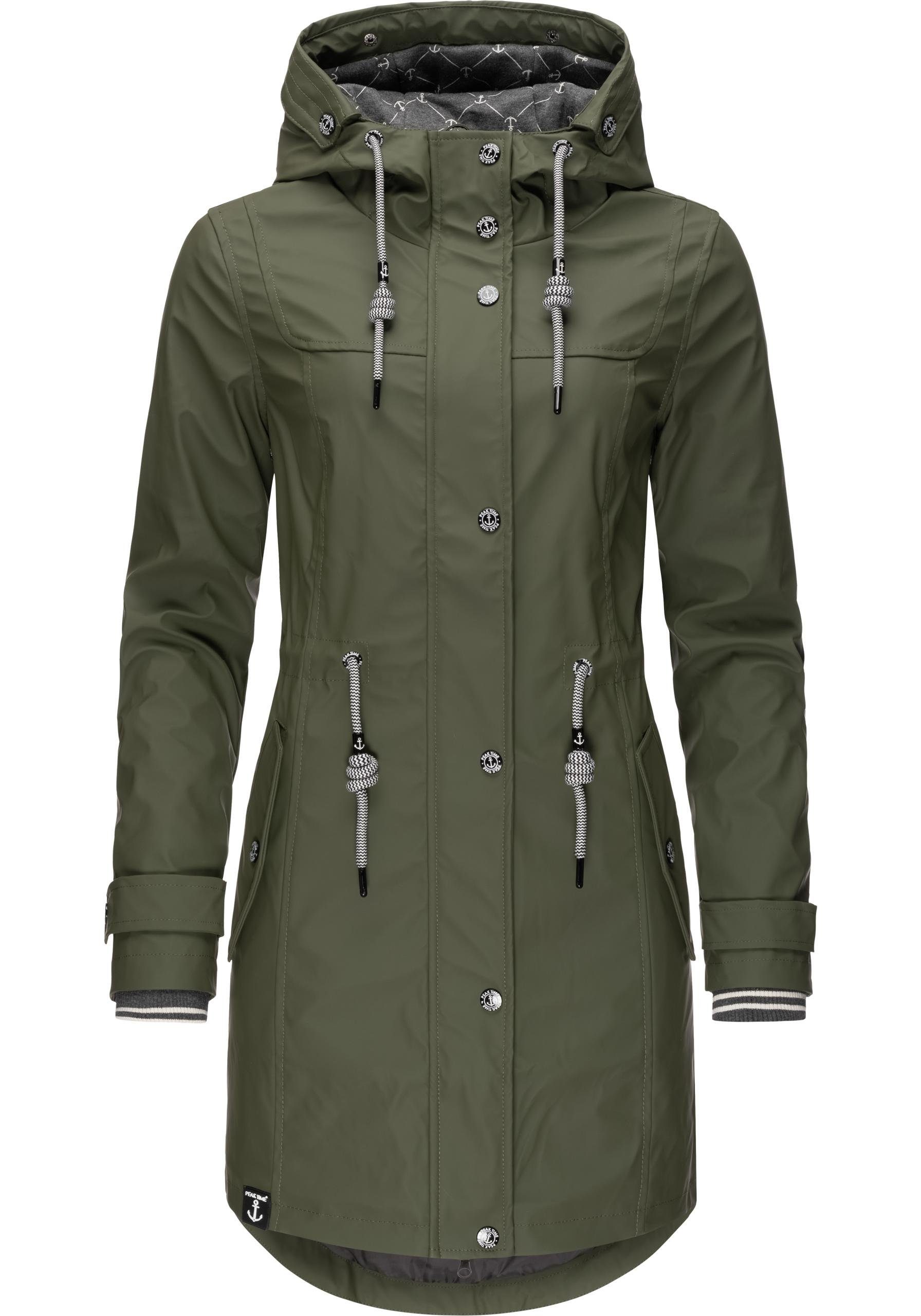 Damen taillierter TIME L60042 PEAK Regenmantel für Regenjacke olivgrün stylisch