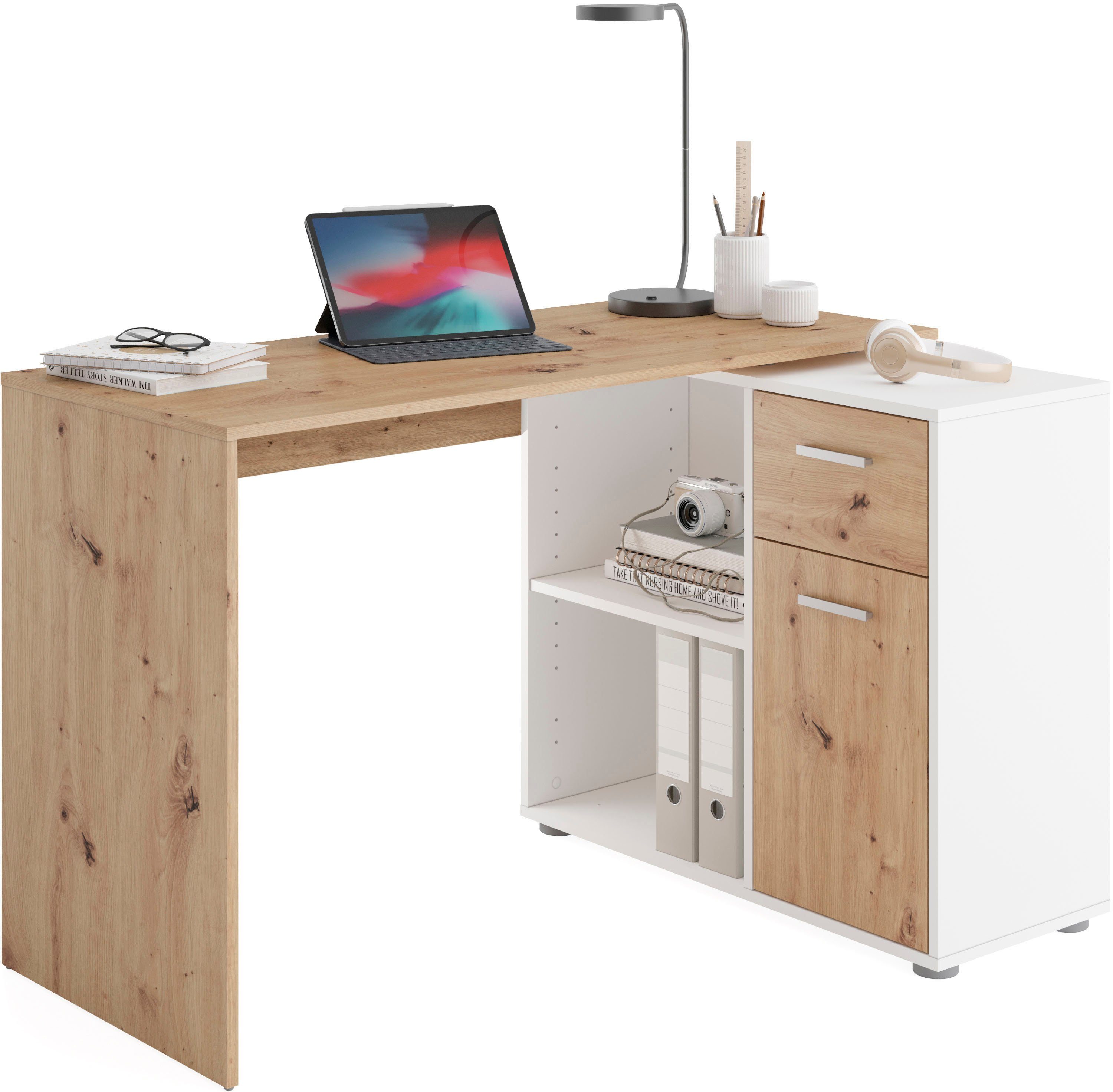 FMD Eckschreibtisch AUGSBURG, Schreibtisch/Sideboard m. Stauraum, günstig online kaufen