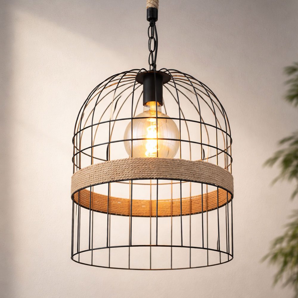 GLOBO LIGHTING Hängeleuchte, Leuchtmittel nicht inklusive, Hängeleuchte Pendellampe Hanfseil Pendelleuchte Wohnzimmer