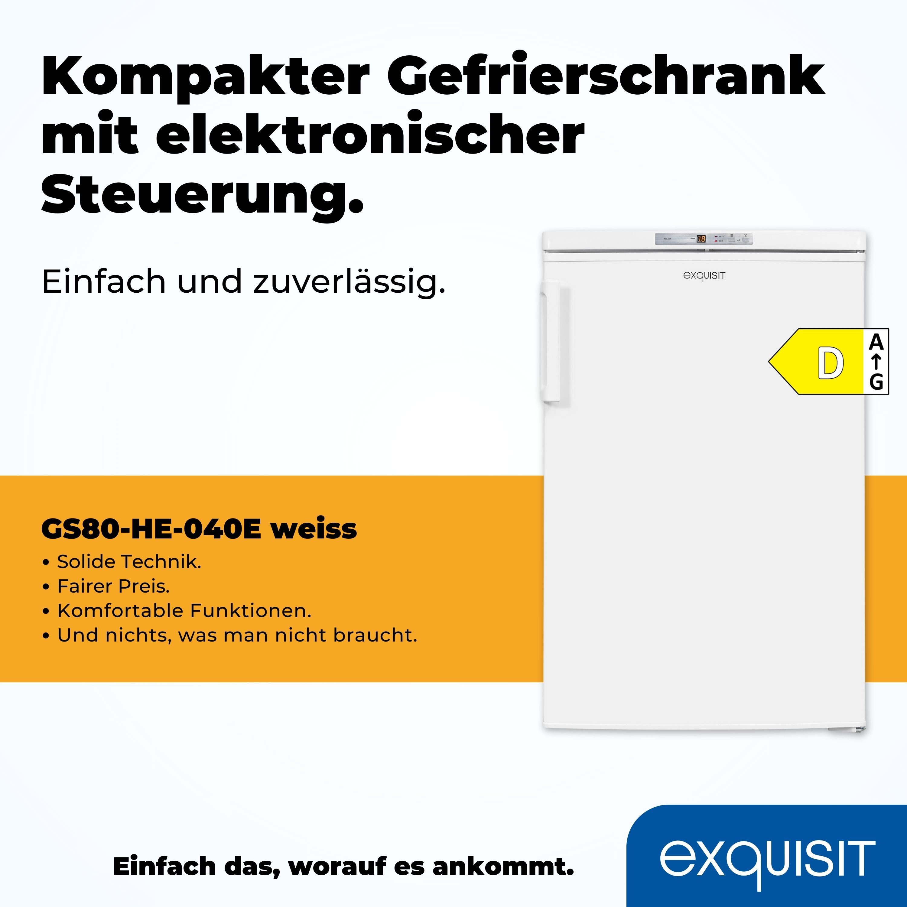 exquisit Gefrierschrank GS80-HE-040E weiss, 85,5 cm hoch, 55 cm breit, 4*-Gefrierschrank mit praktischem Griff – leicht & bequem zu öffnen – Bild 4 von 5