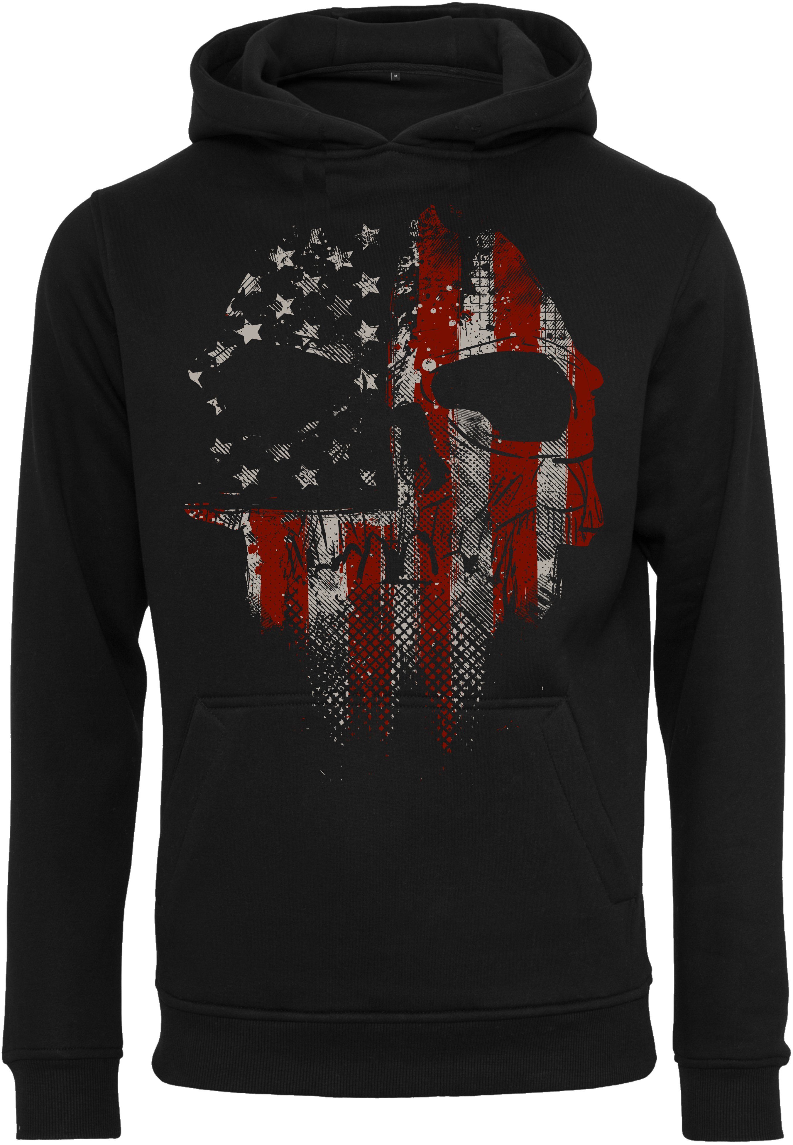 Baddery Kapuzenpullover Totenkopf Hoodie: "American Skull" - Horror Skull Halloween, hochwertiger Siebdruck, auch Übergrößen