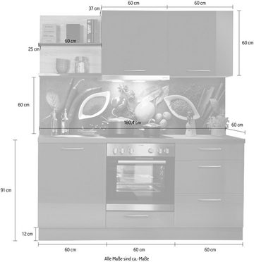 Express Küchen Küchenzeile Jena, Breite 180 cm, vormontiert, mit Soft-Close-Funktion, Arbeitshöhe 91 cm