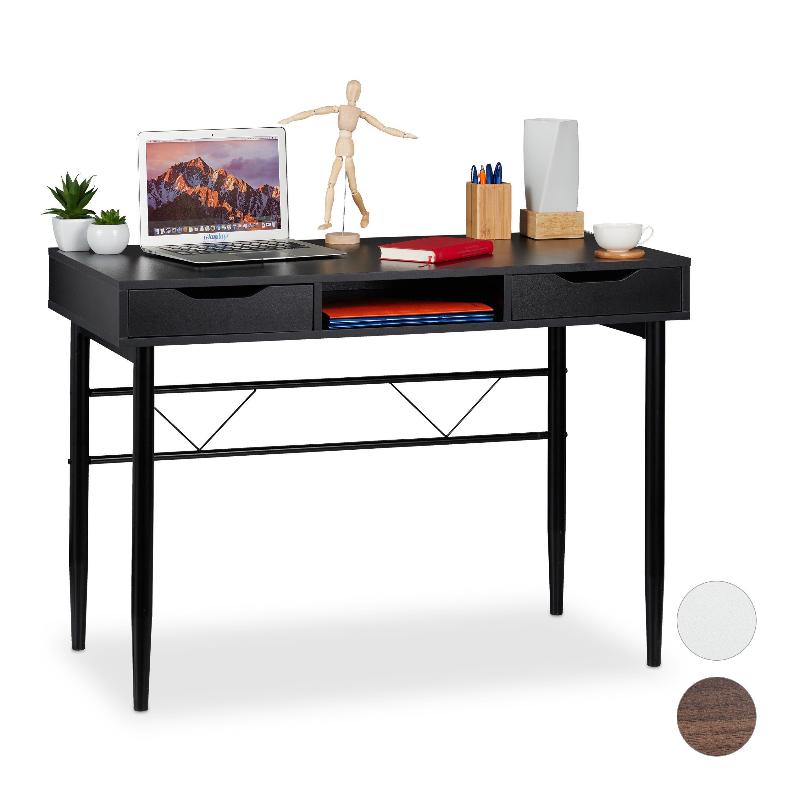 relaxdays Schreibtisch »Schreibtisch mit Schubladen«, Schwarz / Schwarz