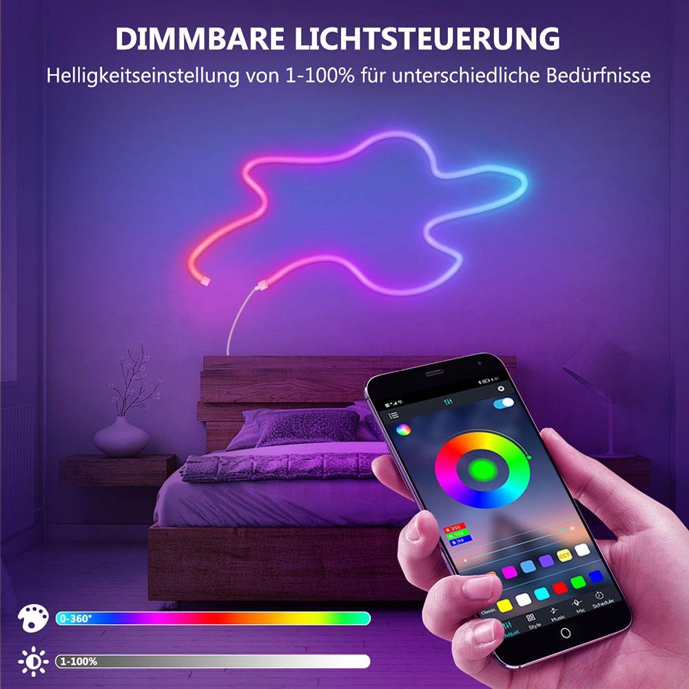 Rosnek LED Stripe 3M, Smart, Musiksyn, und DIY, für Gaming wasserdicht, Zimmer Deko, Fernbedienung App Party RGB, Schlafzimmer