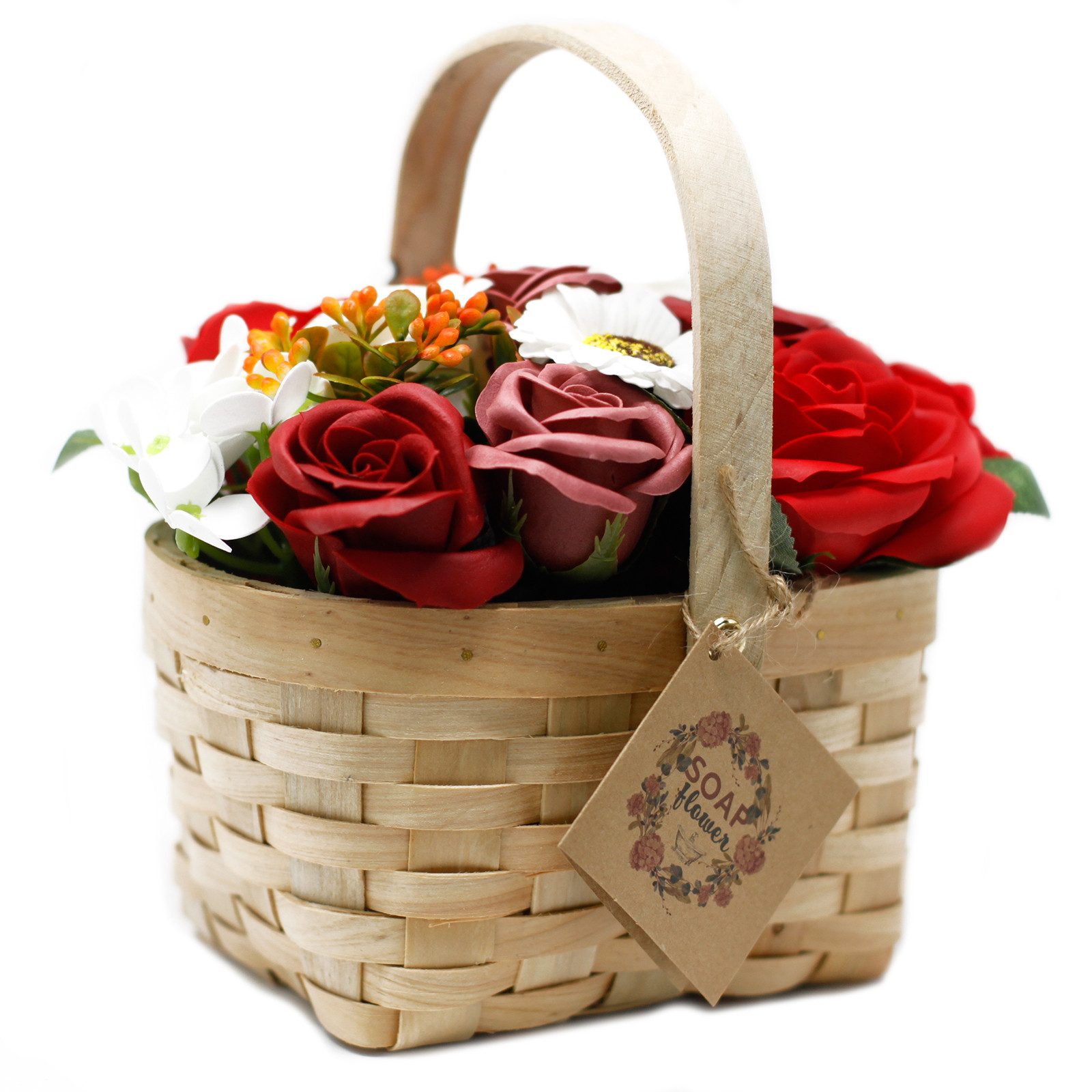 Seifenschale Großes Red Seifenblumenbouquet im Korb