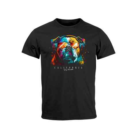 Neverless Print-Shirt Herren T-Shirt Print California Bulldog Musik Kunst Motiv DJ Fashion A mit Print