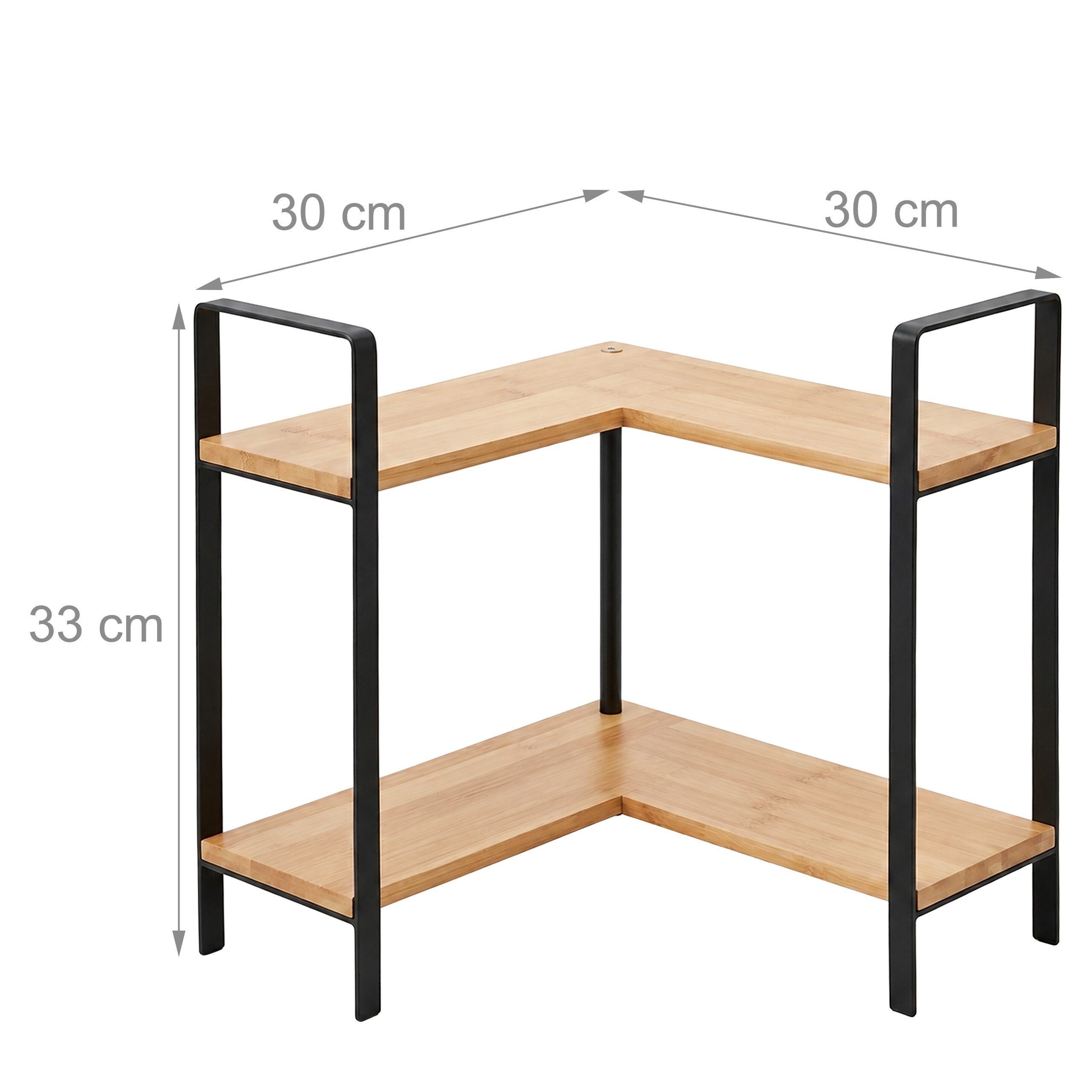 relaxdays Eckregal Arbeitsplatten-Regal aus Bambus 2 Ebenen, 1-tlg., Natur-Schwarz – Bild 4 von 5