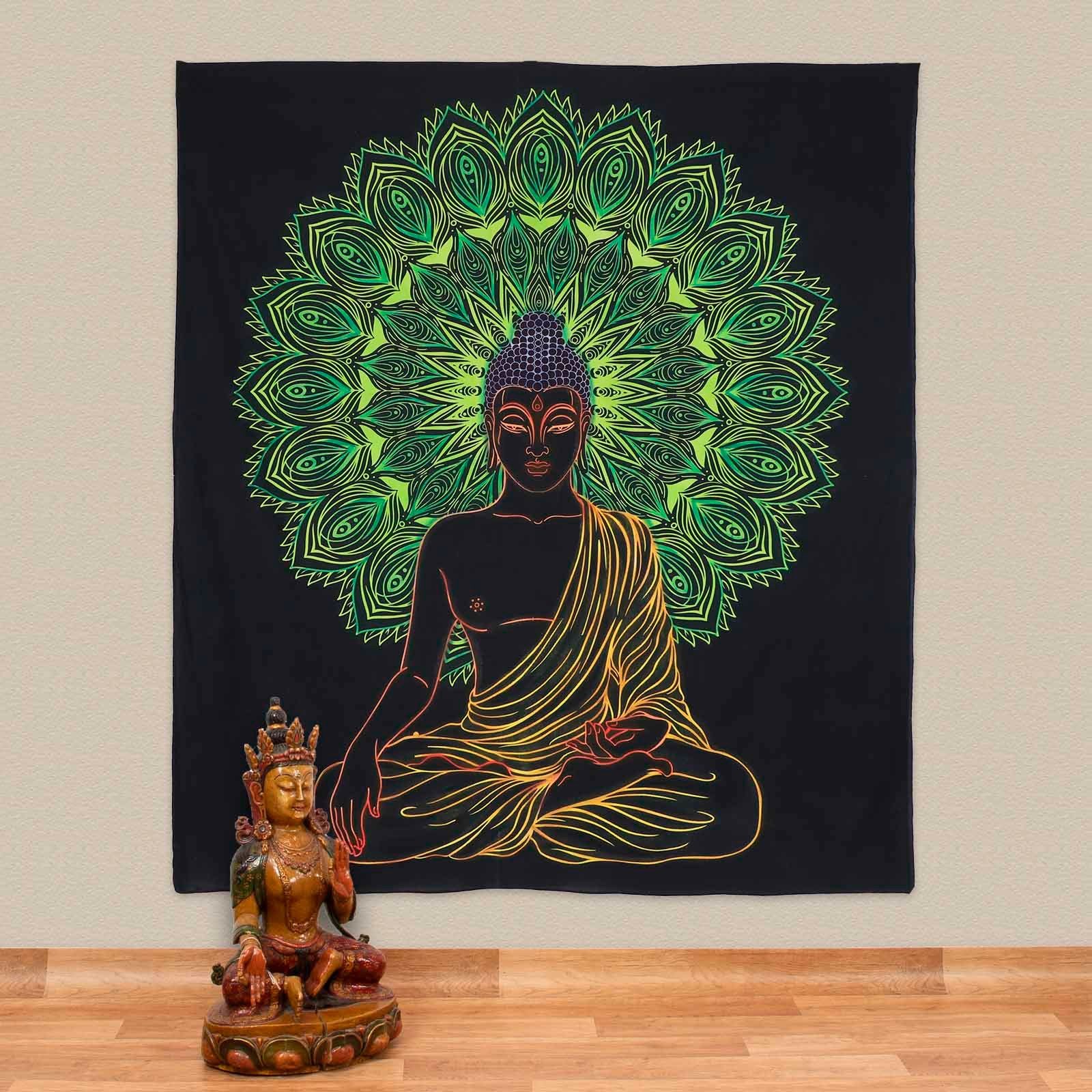 Wandteppich XL Tagesdecke Wandbehang Deko Buddha Yoga Meditation UV Aktiv  ca. 200 x 230 cm, KUNST UND MAGIE