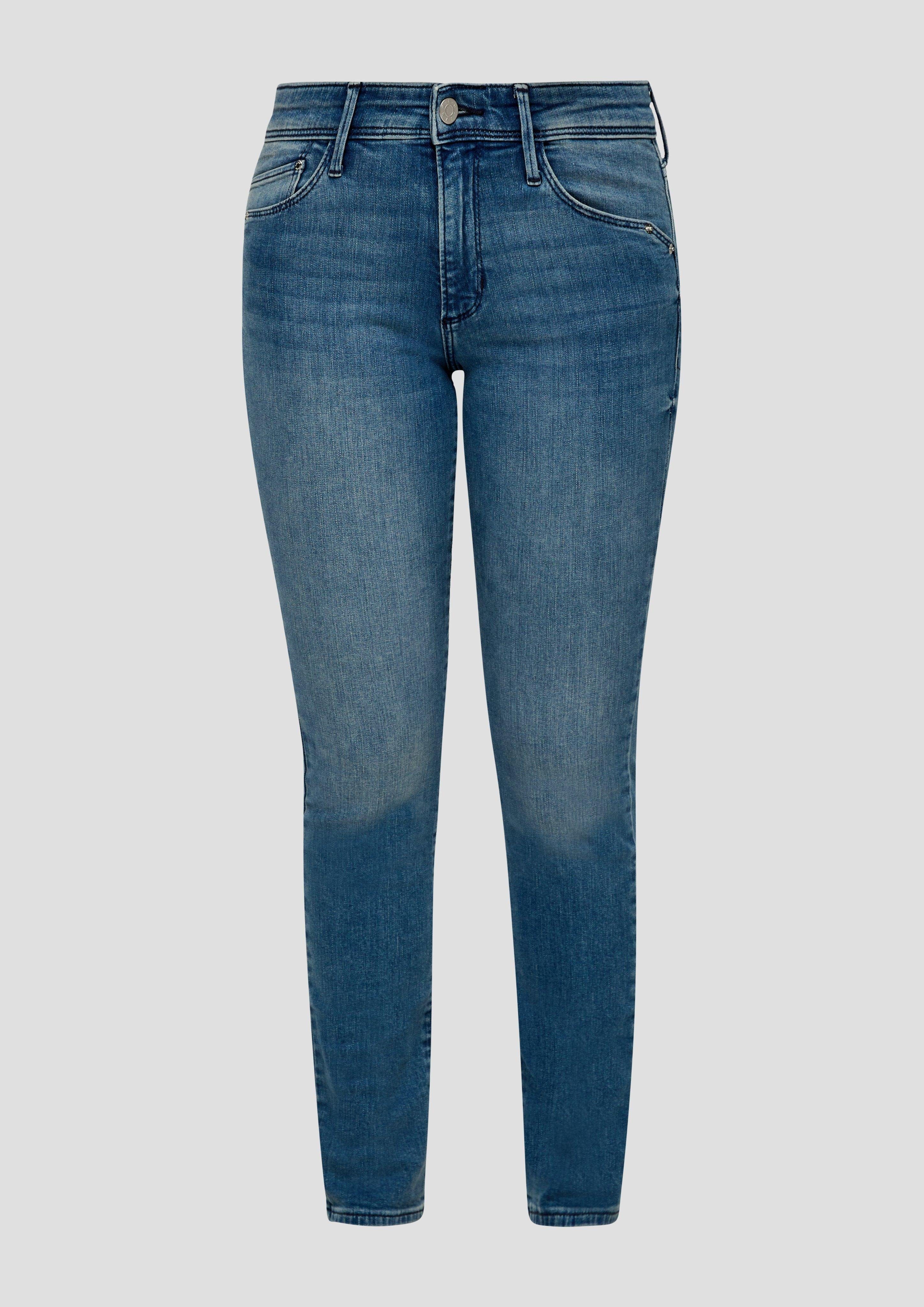 / / Slim 5-Pocket-Jeans Baumwollstretch s.Oliver Betsy blau Nieten, Rise / Label-Patch Mid Leg / Jeans Fit Slim