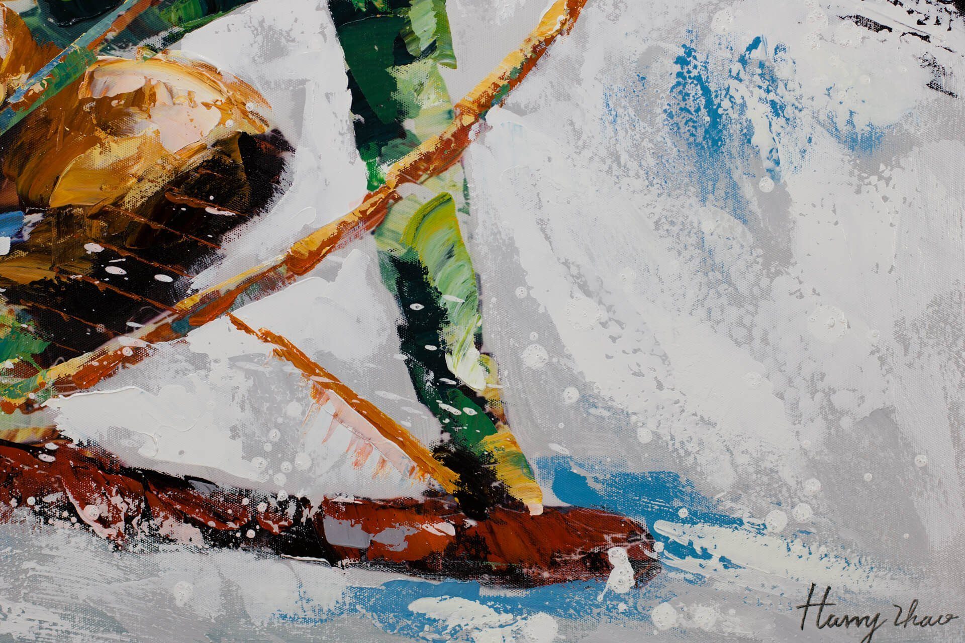 KUNSTLOFT Gemälde Ride in cm, 90x60 Leinwandbild 100% HANDGEMALT Snow the Wandbild Wohnzimmer