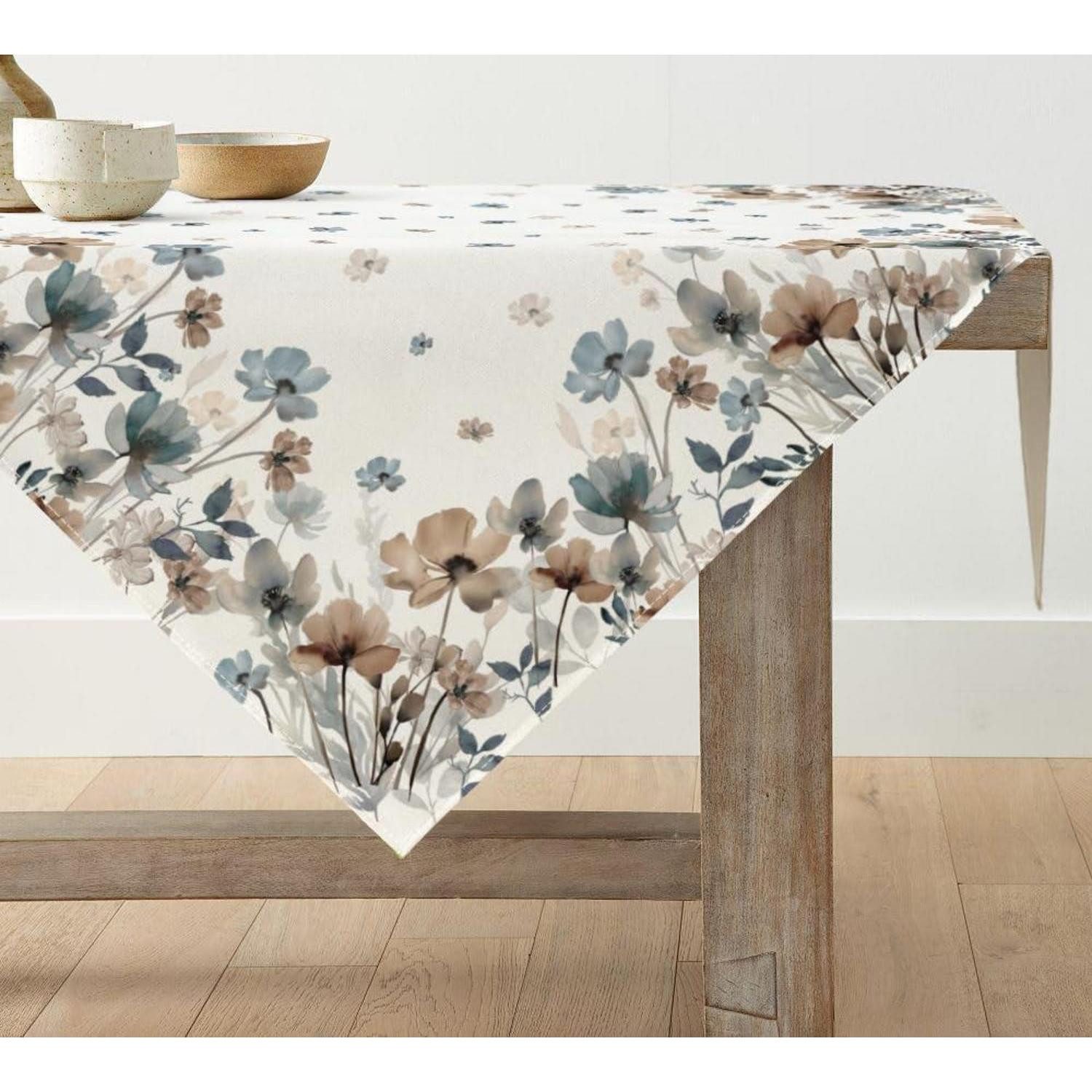 LuxusKollektion Tischdecke Tischdecke Quadratisch 120x120cm Braun/Blumen (1-tlg)