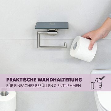 bremermann Toilettenpapierhalter Bad-Serie PIAZZA - Toilettenpapierhalter mit Glasablage 2in1, grau