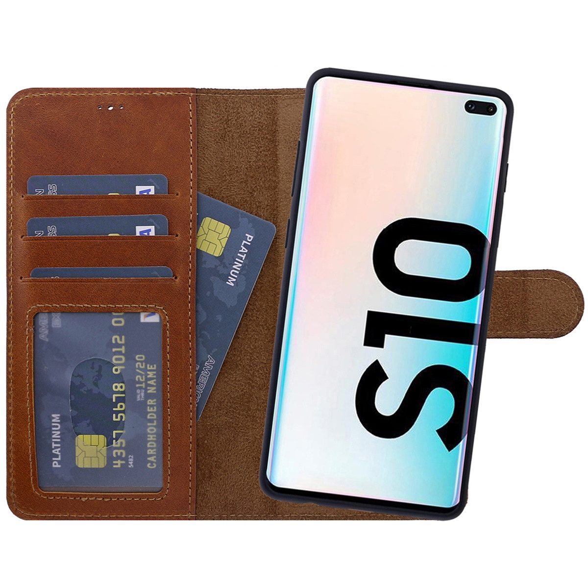 Burkley Handytasche Samsung Galaxy S10 Handytasche mit modularem Case (1-tlg., Book Case Lederhülle mit Kartenfach und Magnetverschluss), herausnehmbare Innenhülle, Kartenfächer mit Kick-Stand