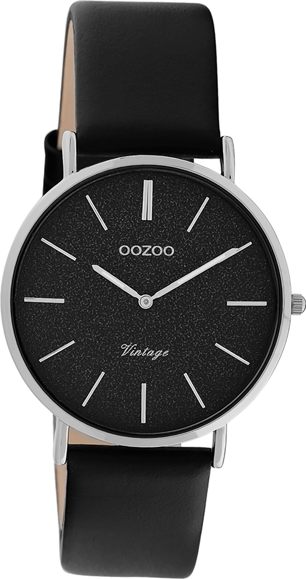 OOZOO Quarzuhr Oozoo Leder Damen Uhr C20208 Analog, Damenuhr Lederarmband schwarz, rundes Gehäuse, mittel (ca. 32mm)