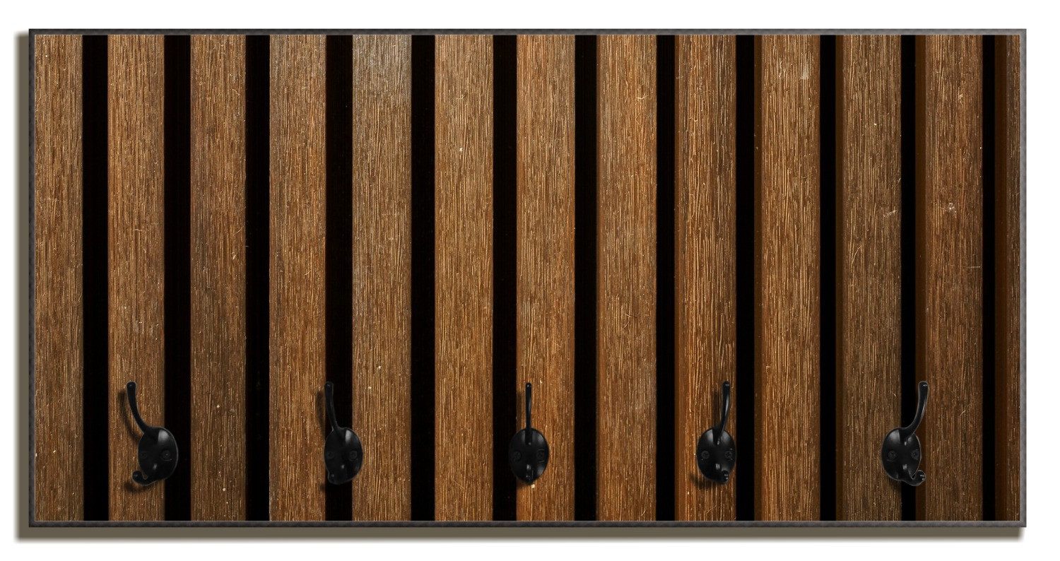 Wallario Garderobenpaneel Holzlamellen in Braun (1-teilig, inkl. Haken und Befestigung), 80x40cmHolz