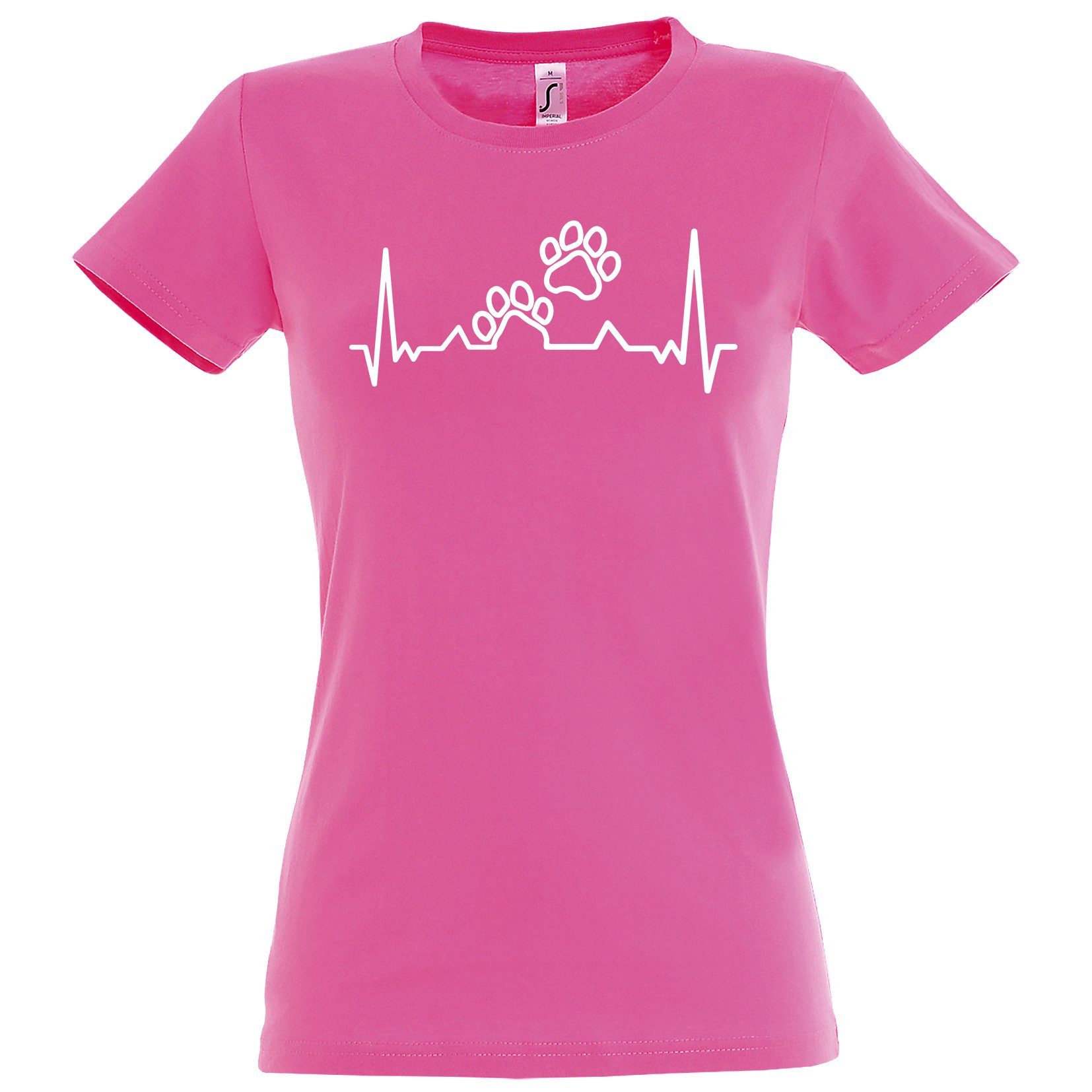 Heartbeat Frontprint T-Shirt Rosa Hundepfoten Damen Designz Youth Shirt trendigem mit