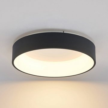 Arcchio LED Deckenleuchte Aleksi, dimmbar, LED-Leuchtmittel fest verbaut, warmweiß, Modern, Eisen, Kunststoff, sandSchwarz, weiß, 1 flammig, inkl.