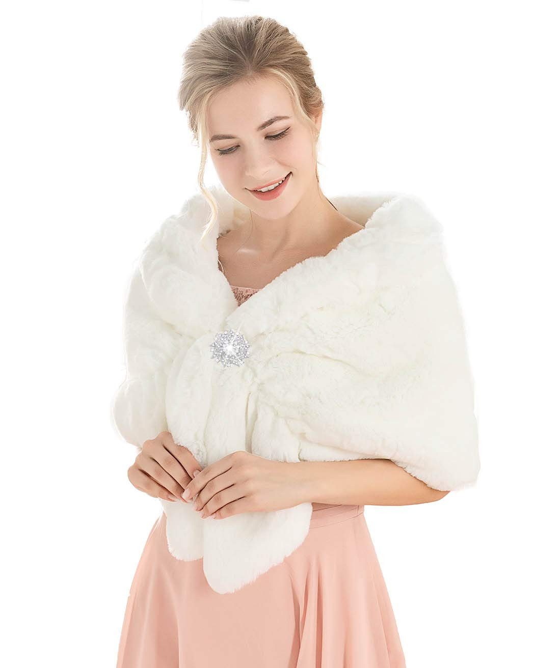 Coonoor Modeschal Damen Elegant Braut Hochzeit Kunstpelz Schal Wrap Braut Pelz Schal, Stola Fur Wraps und Tücher für Frauen