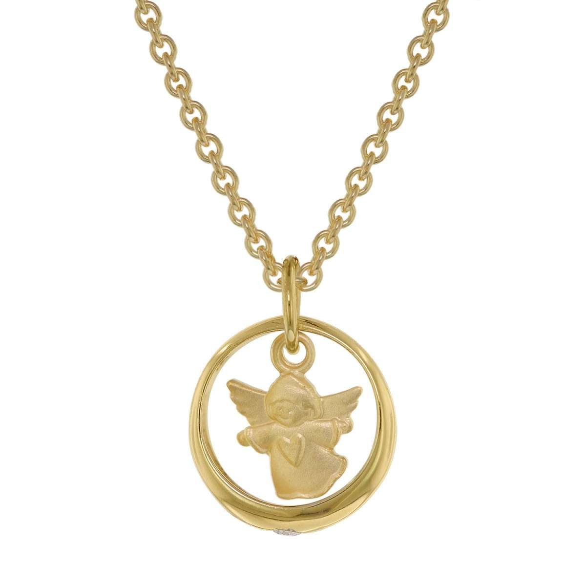 trendor Kette mit Anhänger 75956, Taufkette 925 Silber Vergoldet mit Engel-Taufring