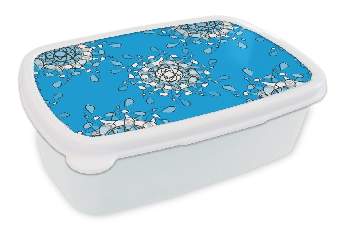 MuchoWow Lunchbox Blumen - Schneeflocke - Design - Winter, Kunststoff, (2-tlg), Brotbox für Kinder und Erwachsene, Brotdose, für Jungs und Mädchen weiß