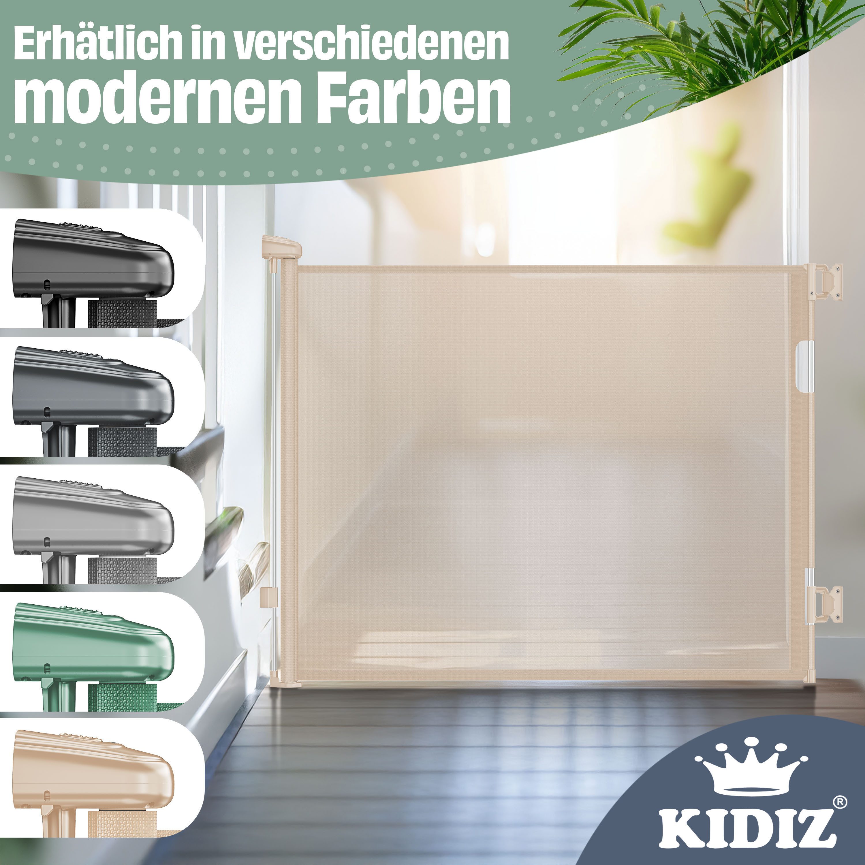 KIDIZ Türschutzgitter Treppenschutzgitter ausziehbar bis 140cm für Kinder, Babys & Haustiere (Schutzgitter für Treppen & Türen inkl. Bodenanker & Montagezubehör), Raumtrennung Absperrgitter kindersicheres Treppengitter