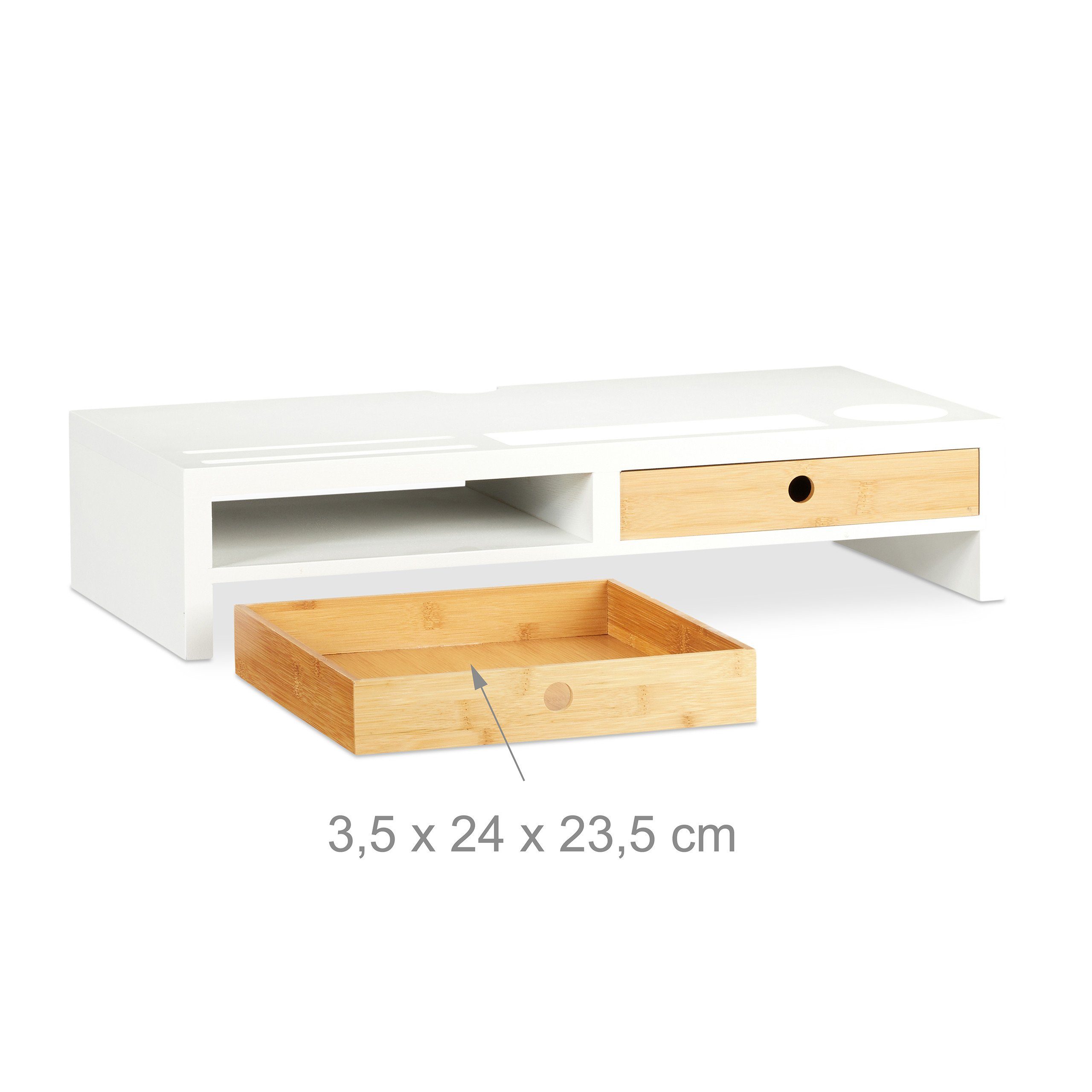 relaxdays Monitor-Halterung Monitorständer Weiß mit Schubladen