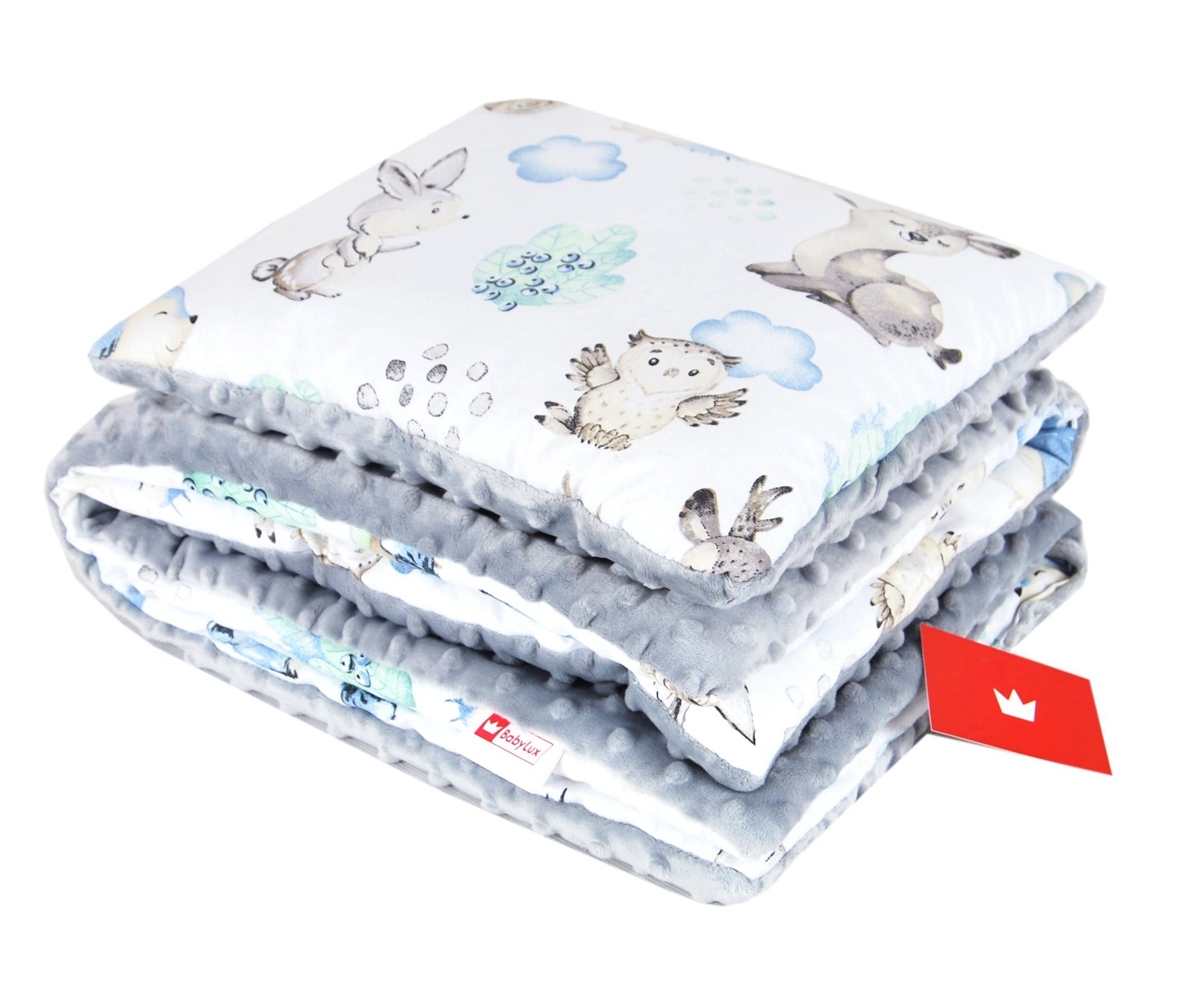 Kinderdecke BABYLUX Babydecke MINKY 2Set Kuscheldecke Decke 75 x 60cm Kinderwagen, BabyLux, MP122 - Grau + Igel – Bild 3 von 3